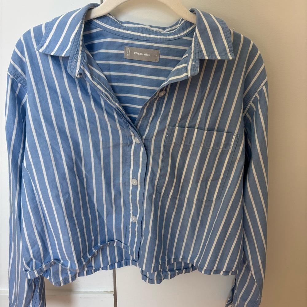 Everlane Blue and White Striped Button Down Shirt
